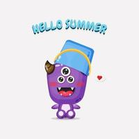 Cute monster wearing bucket hat with summer greetings vector