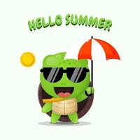 Cute turtle mascot carrying umbrella with summer greetings vector