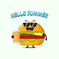 Cute burger mascot brings juice in summer vector