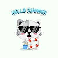 Cute cat carrying a float with summer greetings vector