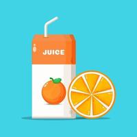 Caja de jugo de naranja con icono de rodaja de naranja vector