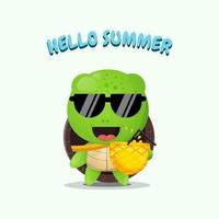 Cute turtle mascot carrying pineapple juice with summer greetings vector