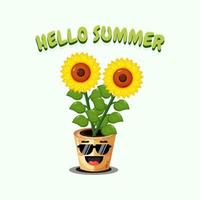 Cute sunflower wearing glasses with summer greetings vector