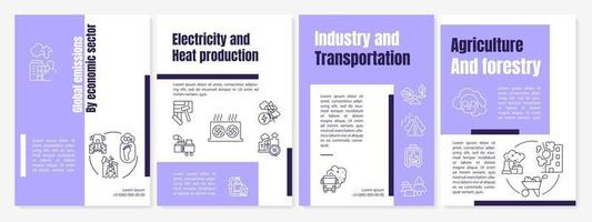 Plantilla de folleto de emisiones globales. electricidad, producción de calor. folleto, folleto, impresión de folletos, diseño de portada con iconos lineales. diseños vectoriales para presentaciones, informes anuales, páginas publicitarias vector