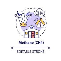 Methane concept icon. CH4 abstract idea thin line illustration. Greenhouse effect contribution. Natural gas component. Livestock raising. Vector isolated outline color drawing. Editable stroke