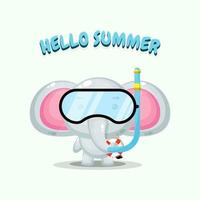 Cute elephant mascot wearing diving gear with summer greetings vector