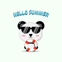 Cute panda carrying a float with summer greetings vector