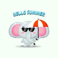 Cute elephant mascot carrying umbrella with summer greetings vector