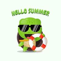 Cute turtle carrying a float with summer greetings vector