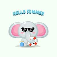 Cute elephant carrying a float with summer greetings vector