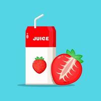 Strawberry juice box with strawberry slice icon vector