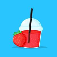 Strawberry juice in plastic icon vector