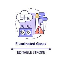 icono de concepto de gases fluorados. Ilustración de línea fina de idea abstracta de tipo de gases de efecto invernadero. sustancias degradantes del ozono. actividades humanas. dibujo de color de contorno aislado vectorial. trazo editable vector