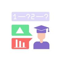 Student answers question vector flat color icon. Math problem solution. Education and studying. Skill development, learning course. Cartoon style clip art for mobile app. Isolated RGB illustration