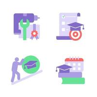 educación vector conjunto de iconos de color plano. programa de estudio para el desarrollo de habilidades. curso de aprendizaje para estudiantes. imágenes prediseñadas de estilo de dibujos animados para el paquete de aplicaciones móviles. paquete de ilustración rgb aislado