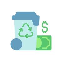 Waste management cost vector flat color icon. Recycling waste costs. Source reduction. Financing and services. Ecological managing. Cartoon style clip art for mobile app. Isolated RGB illustration