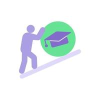 Hard work in studying vector flat color icon. Working towards university graduation. Education and studying. Skill development. Cartoon style clip art for mobile app. Isolated RGB illustration