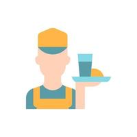 Working poor vector flat color icon. Waiter holding platter with food. Underpaid worker. Part time job. Social group. Person avatar. Cartoon style clip art for mobile app. Isolated RGB illustration