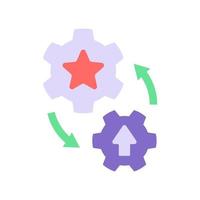 Progress in development vector flat color icon. Turning cogwheel. Engineering process. Technical skills improvement. Cartoon style clip art for mobile app. Isolated RGB illustration