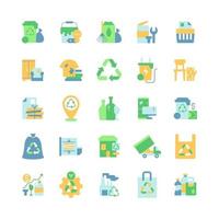 Waste management vector flat color icon set. Residential waste collection. Paper shredding. Bulky refuse. Cartoon style clip art for mobile app pack. Isolated RGB illustration bundle