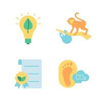 Environment pollution prevention vector flat color icon set. Carbon footprint. Plastic waste. Ecology protection. Cartoon style clip art for mobile app pack. Isolated RGB illustration bundle