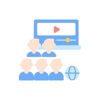 Audience vector flat color icon. Online group. People watch video on internet. Remote connection with wifi. Network during quarantine. Cartoon style clip art for mobile app. Isolated RGB illustration