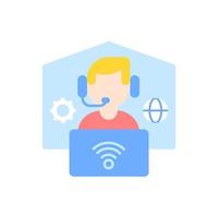 Remote workplace vector flat color icon. Freelancer work. Distant workspace. Home office for freelance. Online communication with wifi. Cartoon style clip art for mobile app. Isolated RGB illustration