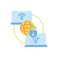 Private WAN vector flat color icon. Secure home network. Safe global internet connection for remote office. Connection between laptops. Cartoon style clip art for mobile app. Isolated RGB illustration