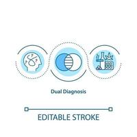 Dual diagnosis concept icon. People suffer from mental illness. Substance abuse. Treatment of diseases idea thin line illustration. Vector isolated outline color drawing. Editable stroke