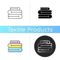 Towel stack icon. Clean folded bedding sheets. Home wipes. Textile products, household cloths. Domestic material item. Linear black and RGB color styles. Isolated vector illustrations