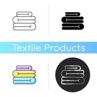 Towel stack icon. Clean folded bedding sheets. Home wipes. Textile products, household cloths. Domestic material item. Linear black and RGB color styles. Isolated vector illustrations