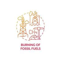 Fossil fuels burning concept icon. Human CO2 cause abstract idea thin line illustration. Global temperature increasing. Climate change impact. Air pollution. Vector isolated outline color drawing