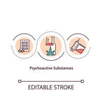 Psychoactive substances concept icon. Illicit drugs. Addiction rehabilitation. Substance abuse. abstract idea thin line illustration. Vector isolated outline color drawing. Editable stroke
