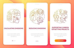 Carbon neutrality onboarding mobile app page screen with concepts. Carbon offsetting projects walkthrough 3 steps graphic instructions. UI, UX, GUI vector template with linear color illustrations