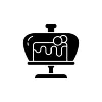 Cake stand black glyph icon. Baking accessories to create tasty meals. Special cooking equipment. Place for storing sweet foods. Silhouette symbol on white space. Vector isolated illustration