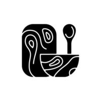 vajilla de madera icono de glifo negro. herramientas de preparación de alimentos. accesorios utilizados para cocinar alimentos. vajilla para uso diario. símbolo de silueta en el espacio en blanco. vector ilustración aislada