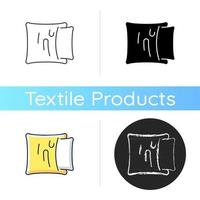 Pillowcase icon. Comfortable cushion for bed. Soft pillow cases. Textile products, household cloths. Domestic material item. Linear black and RGB color styles. Isolated vector illustrations