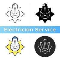 Exploding light bulb icon. Pressure imbalance. Overheated bulb. Glass shards. Excessive wattage. Electrical requirements. Linear black and RGB color styles. Isolated vector illustrations