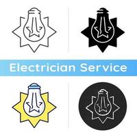 Exploding light bulb icon. Pressure imbalance. Overheated bulb. Glass shards. Excessive wattage. Electrical requirements. Linear black and RGB color styles. Isolated vector illustrations