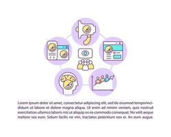 Iconos de línea de concepto de sitio web y redes sociales con texto. plantilla de vector de página ppt con espacio de copia. folleto, revista, elemento de diseño de boletín. promoción de redes sociales ilustraciones lineales en blanco