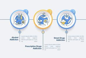 tipos de adicción vector plantilla de infografía. Elementos de diseño de esquema de presentación de adicción al alcohol. visualización de datos con 3 pasos. gráfico de información de la línea de tiempo del proceso. diseño de flujo de trabajo con iconos de línea