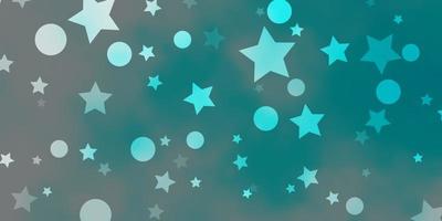 patrón de vector azul claro con círculos, estrellas. Ilustración con un conjunto de esferas abstractas de colores, estrellas. plantilla para tarjetas de visita, sitios web.