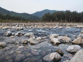 Mountain river in the mountains of Seoraksan. Photo with exposure. South Korea