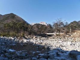 Lecho seco de un río de montaña en el parque nacional de Seoraksan, Corea del Sur foto