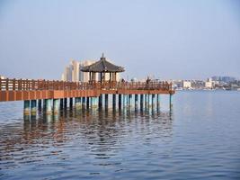 Korean traditional pavilion on the big pier. Sokcho city, South Korea photo