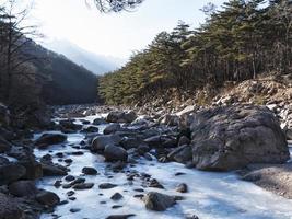 Río de montaña congelada en el parque nacional de Seoraksan, Corea del Sur