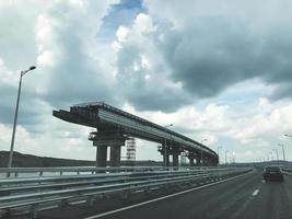 Crimean bridge. New highway on the bridge with unloaded traffic