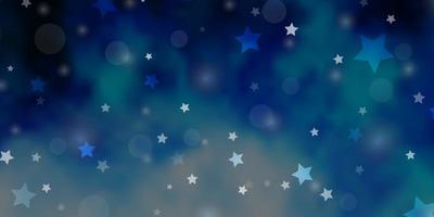 Telón de fondo de vector azul claro con círculos, estrellas. Ilustración abstracta con manchas de colores, estrellas. plantilla para tarjetas de visita, sitios web.