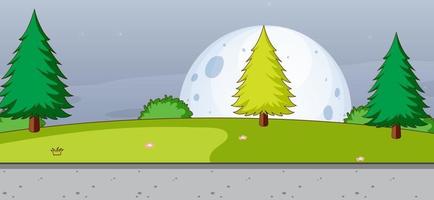 Empty park nature scene at night with the moon in simple style vector