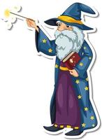 An old wizard cartoon character sticker vector